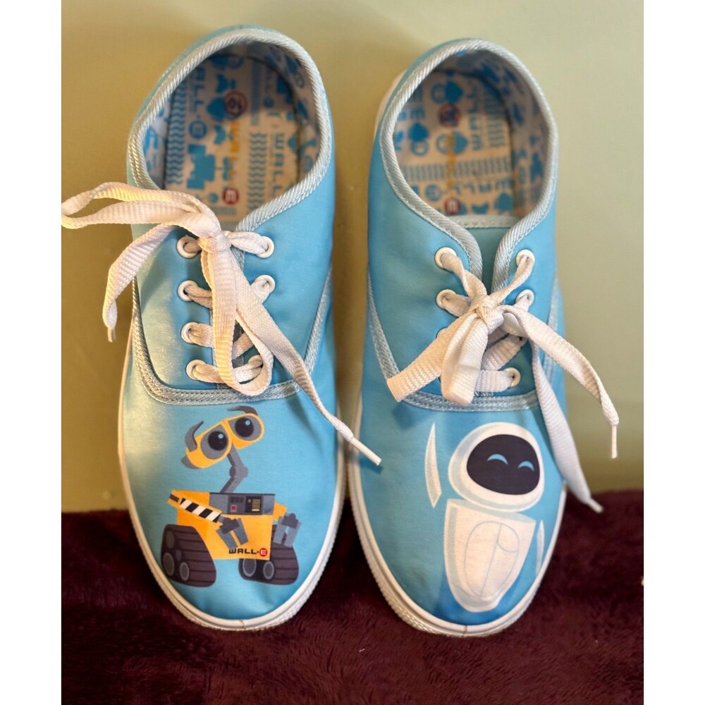 Disney Pixar Wall-E Eve Blue Low Top Sneakers Lace Up Canvas Shoes Womens